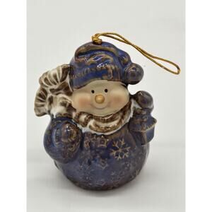Snowman Bell Ornament Blue